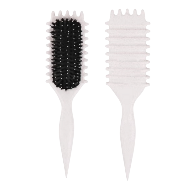 Two hairbrushes with black bristles on a white background